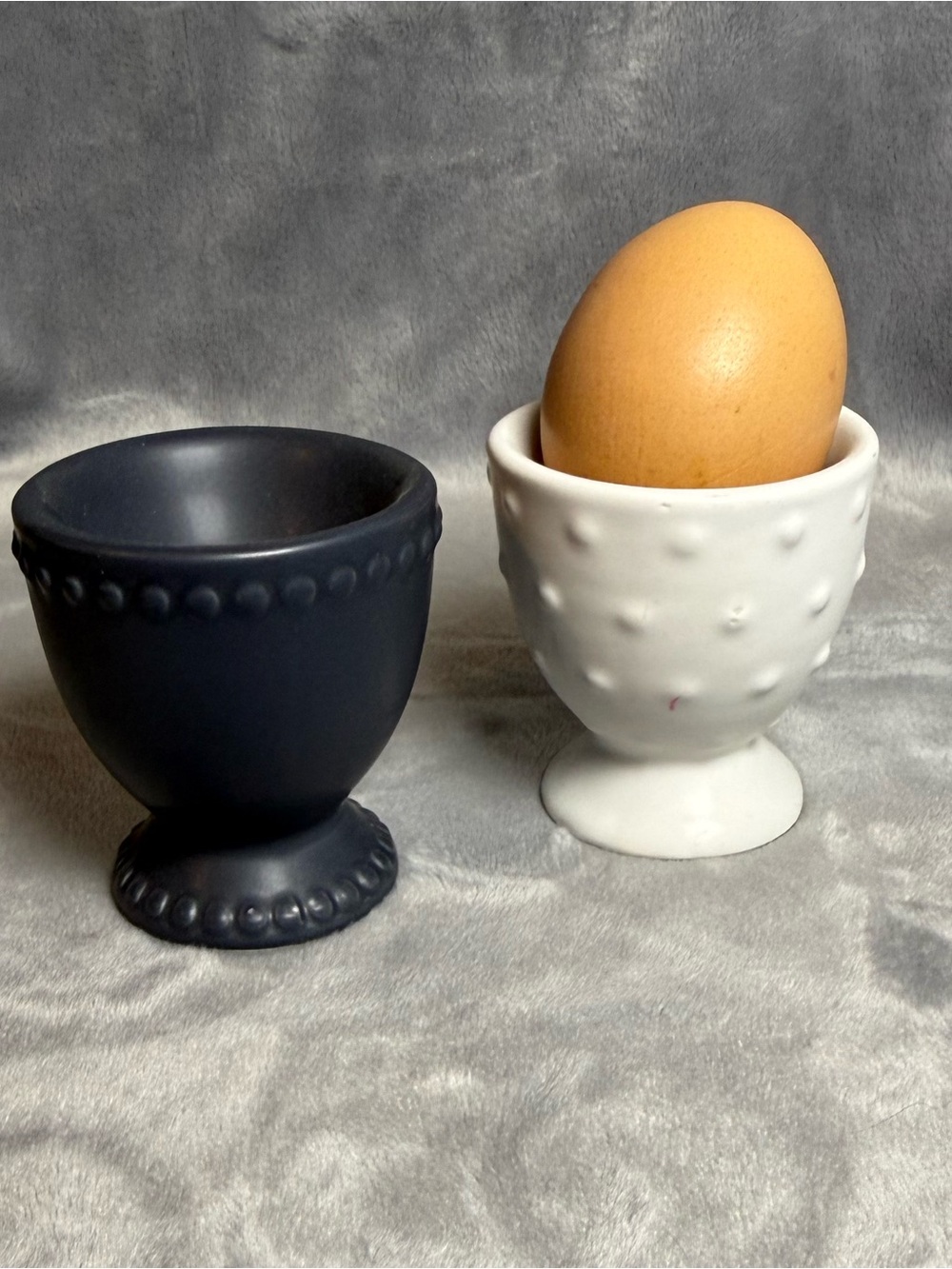 Set of Two Ceramic Egg Cups - Navy Blue and White